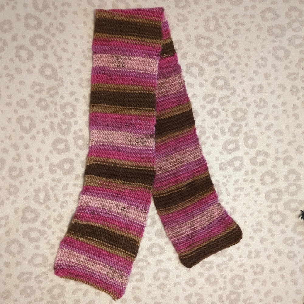 Handmade Soft Funky Quirky Pink and Brown Scarf Y2K Knit Crochet